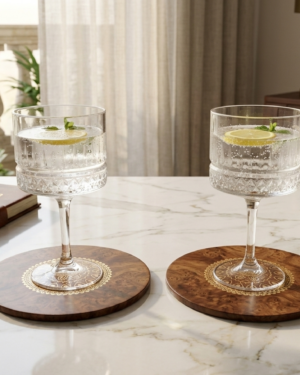 Wine/ Champagne glass – 2 pieces of Extra-large, Goblet style Wine/ Champagne glass, with 2 Large coaster