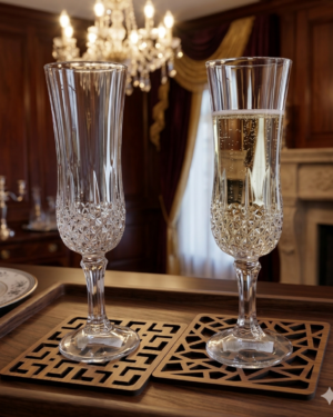 2 pieces of Champaigne/Wine glass, with 2 coasters