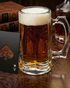 Beer Glass Set – 1 Glass Beer Mug, 1 Ace printed Bottle opener