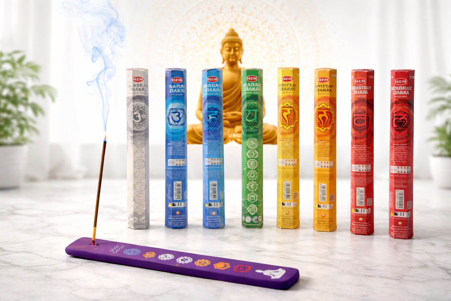 Meditation set – 7 Chakra agarbatti/incense sticks set with 7 chakra printed agarbatti stand