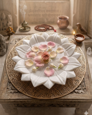 Urli – 12 Inch Marble Handcrafted Urli, 1 Golden placement mat