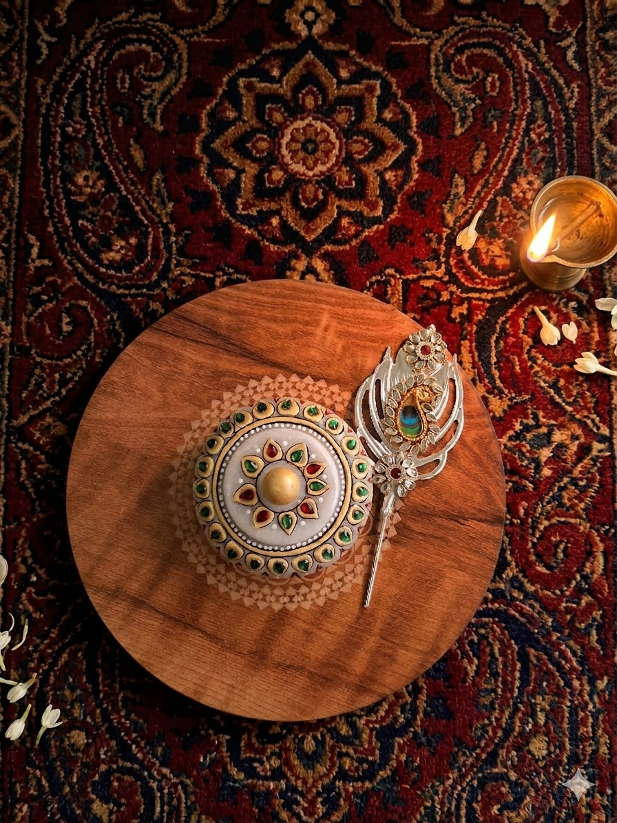 Sindoor / Kumkum Dibba Set – 1 Marble Sindoor/ Kumkum Dibba, 1 Sindoor stick, 1 Large size coaster