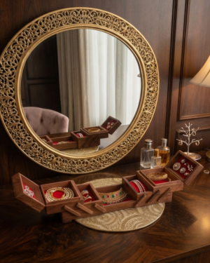 Jewellery Box/ organiser – 9 Inch Handmade wooden jewellery box with Golden placement Mat