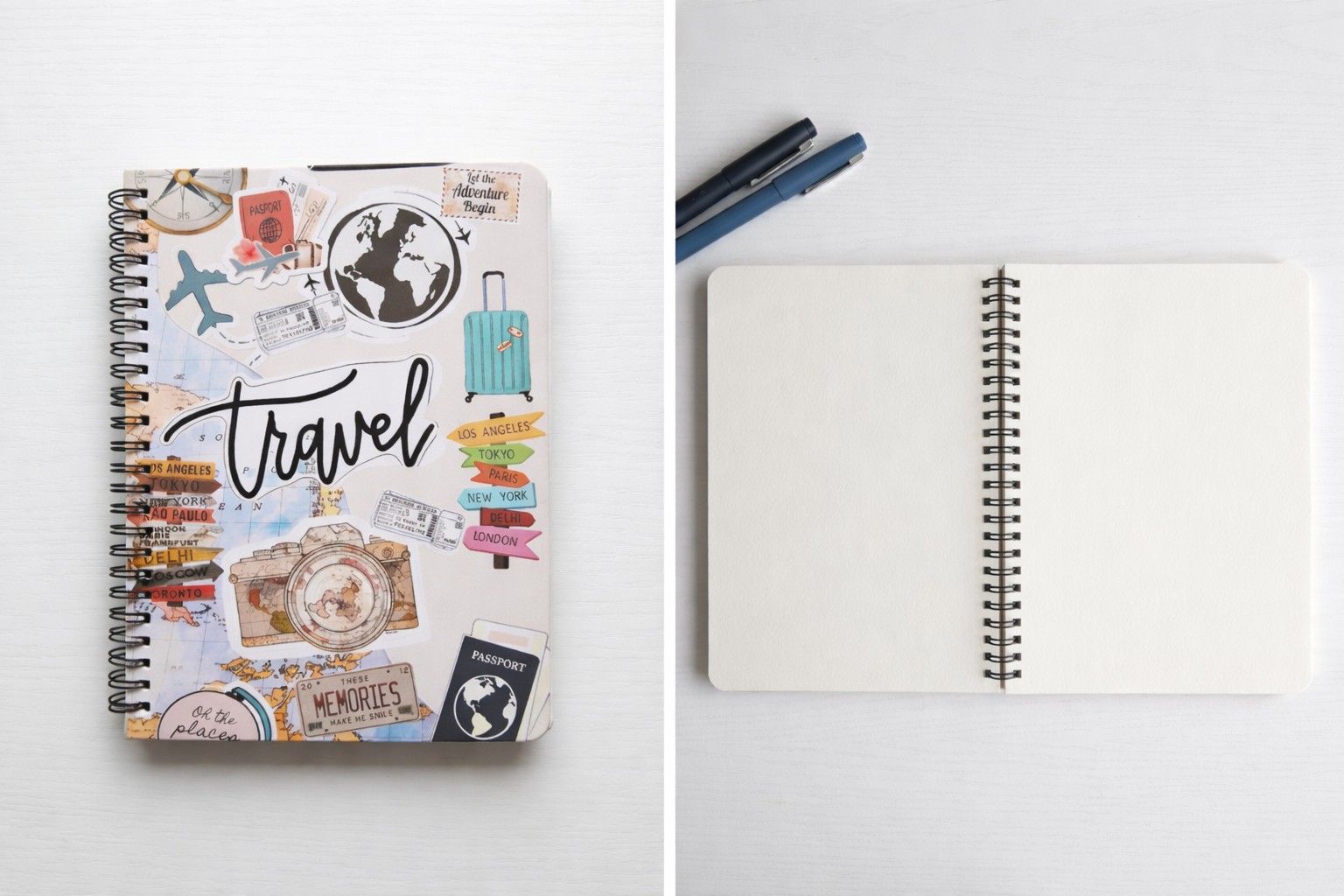 Travel Journal Set – 1 spiral notebook, 1 travel friendly glass bottle, 1 Travel tag, 1 Multipurpose utility zipper hard case, 2 pens. - Image 2