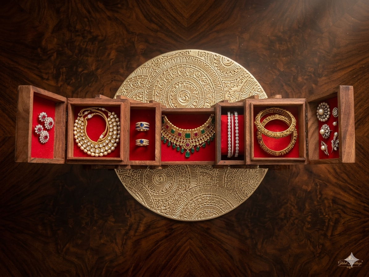 Jewellery Box/ organiser – 9 Inch Handmade wooden jewellery box with Golden placement Mat - Image 2