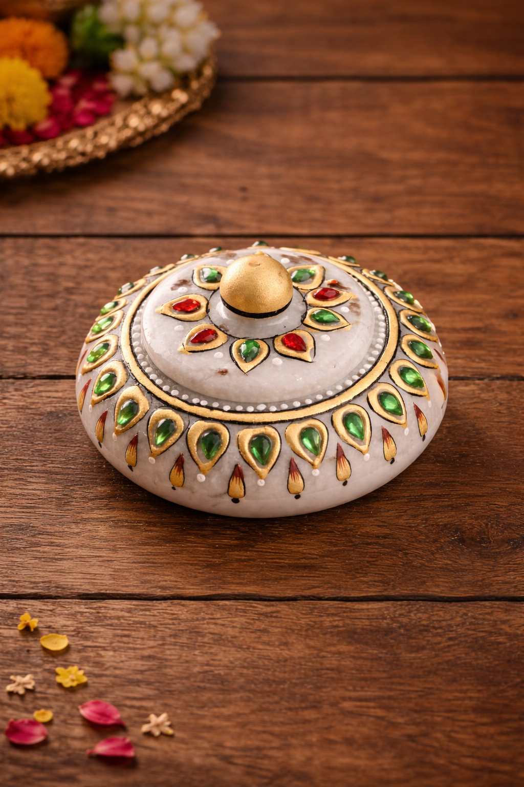 Sindoor / Kumkum Dibba Set – 1 Marble Sindoor/ Kumkum Dibba, 1 Sindoor stick, 1 Large size coaster - Image 3