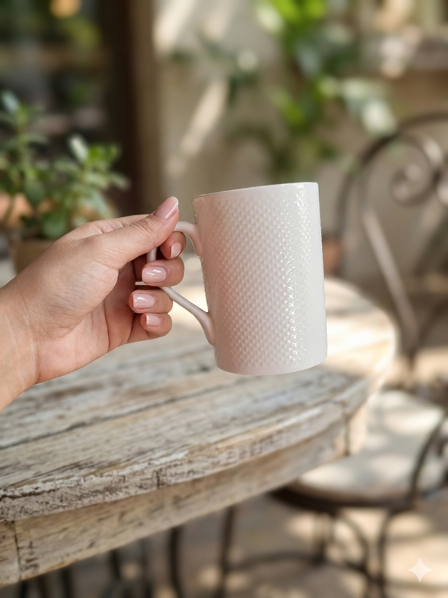 Coffee Mug Set – 1 White ceramic coffee mug, with 1 white plastic tray and 1 stainless steel spoon - Image 4