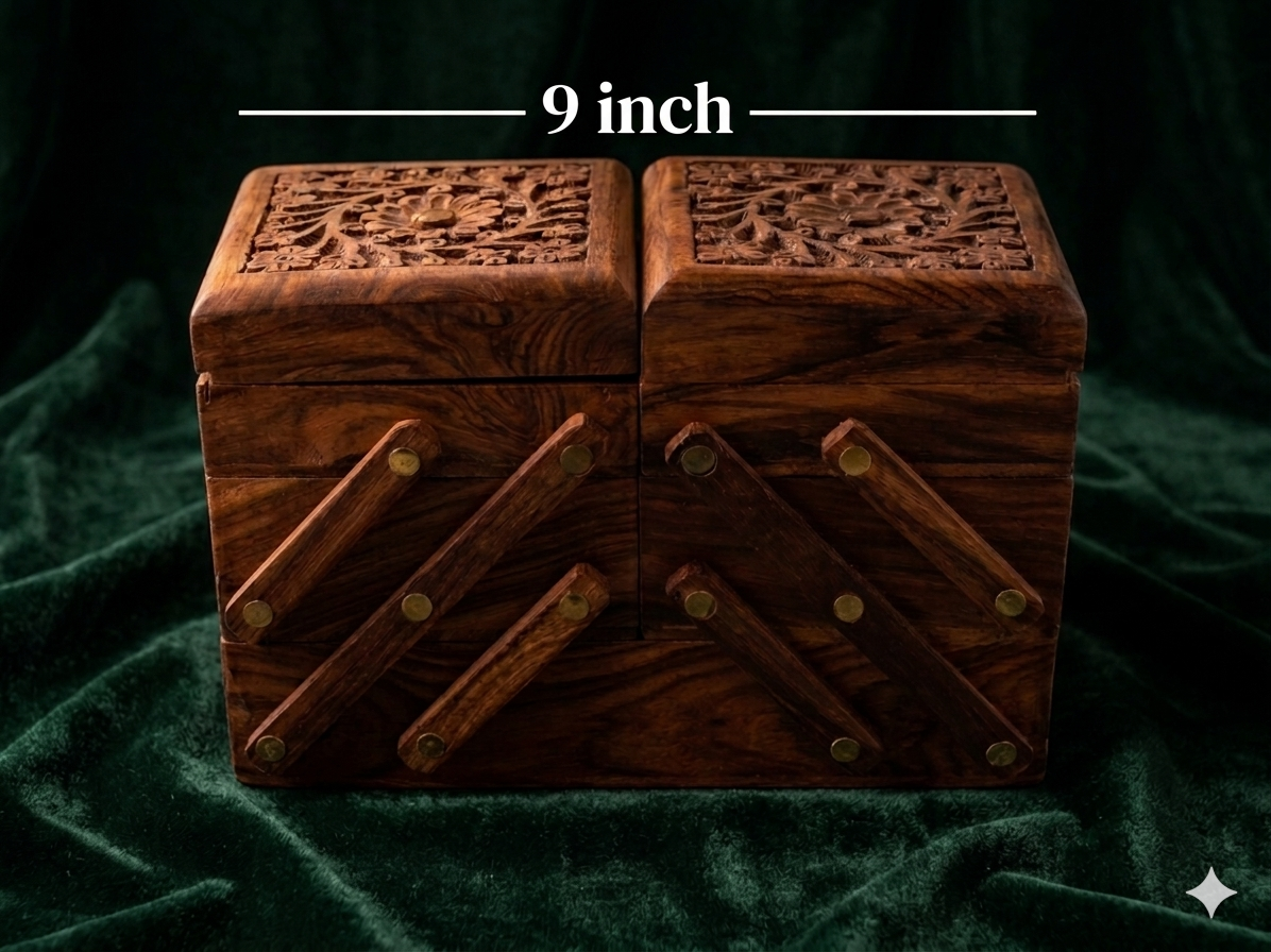 Jewellery Box/ organiser – 9 Inch Handmade wooden jewellery box with Golden placement Mat - Image 3