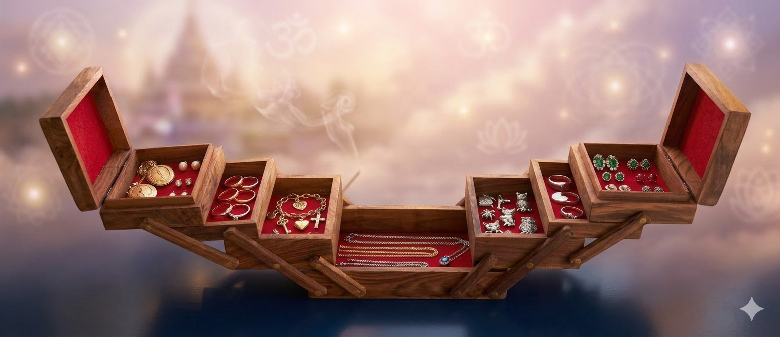 Jewellery Box/ organiser – 9 Inch Handmade wooden jewellery box with Golden placement Mat - Image 4