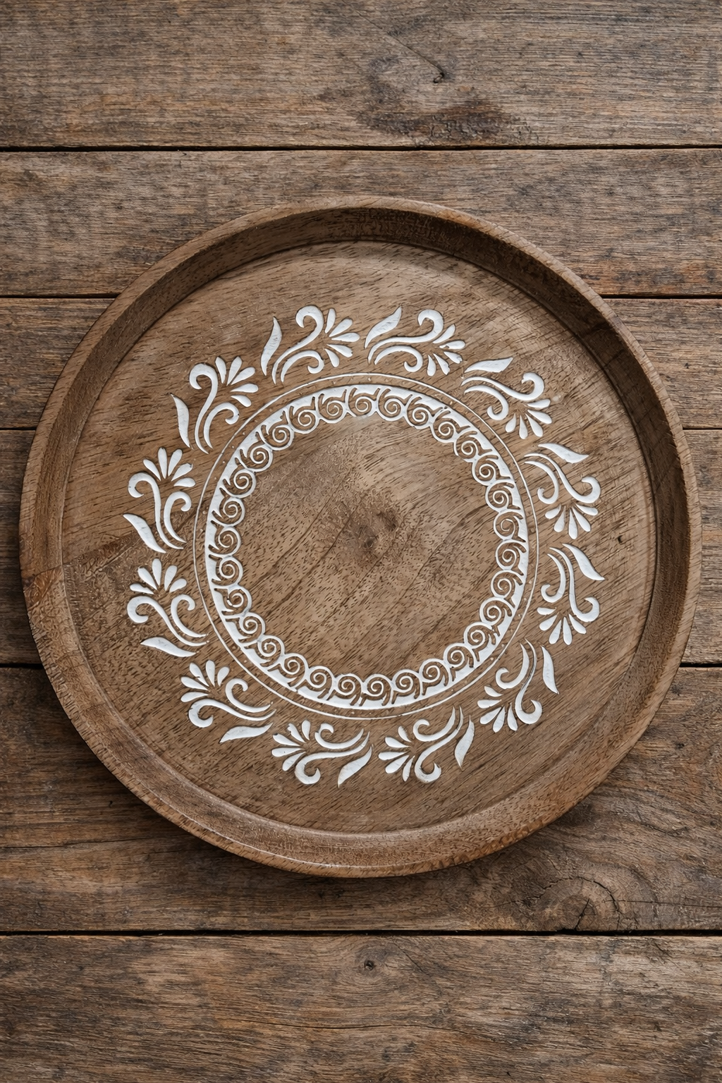 Candle Holder Set – Glass Candle Holder, white rose engraved candle and wooden tray - Image 6