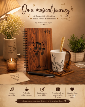 The Musical Journey – Engraved Wooden Cover Spiral notebook Diary Set