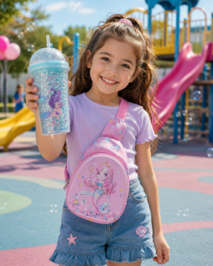 The queen mermaid set –  1 mermaid chest bag, 1 mermaid printed sipper or tumbler