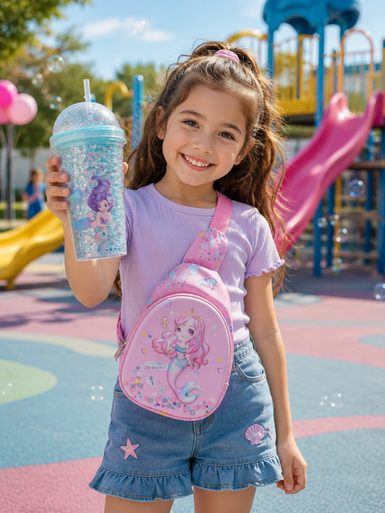 The queen mermaid set – 1 mermaid chest bag, 1 mermaid printed sipper or tumbler