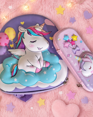 The Happy Unicorn set - 1 Hard Top Unicorn bag, 1 Zipper Unicorn Pencil box