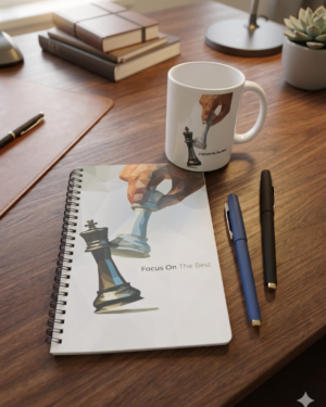 Focus on the best - 1 spiral notebook, 1 Ceramic Mug, 1 Blue and 1 Black pen