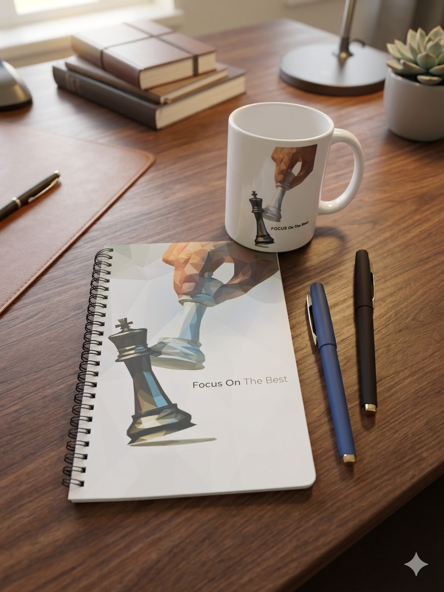 Focus on the best - 1 spiral notebook, 1 Ceramic Mug, 1 Blue and 1 Black pen