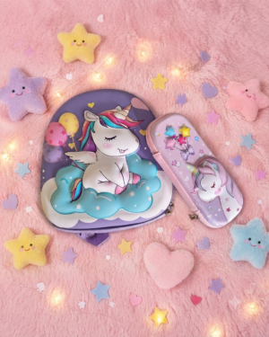 The Happy Unicorn set - 1 Hard Top Unicorn bag, 1 Zipper Unicorn Pencil box