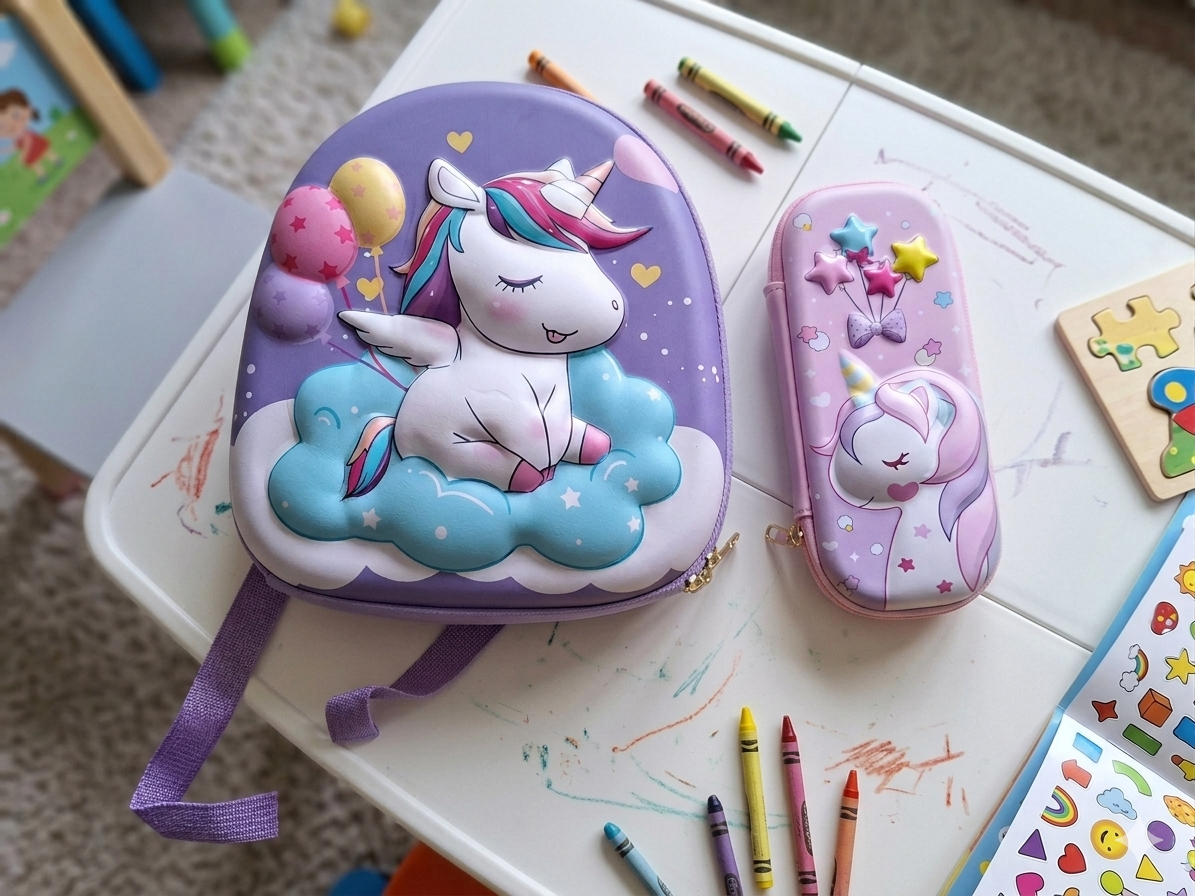 The Happy Unicorn set - 1 Hard Top Unicorn bag, 1 Zipper Unicorn Pencil box - Image 3
