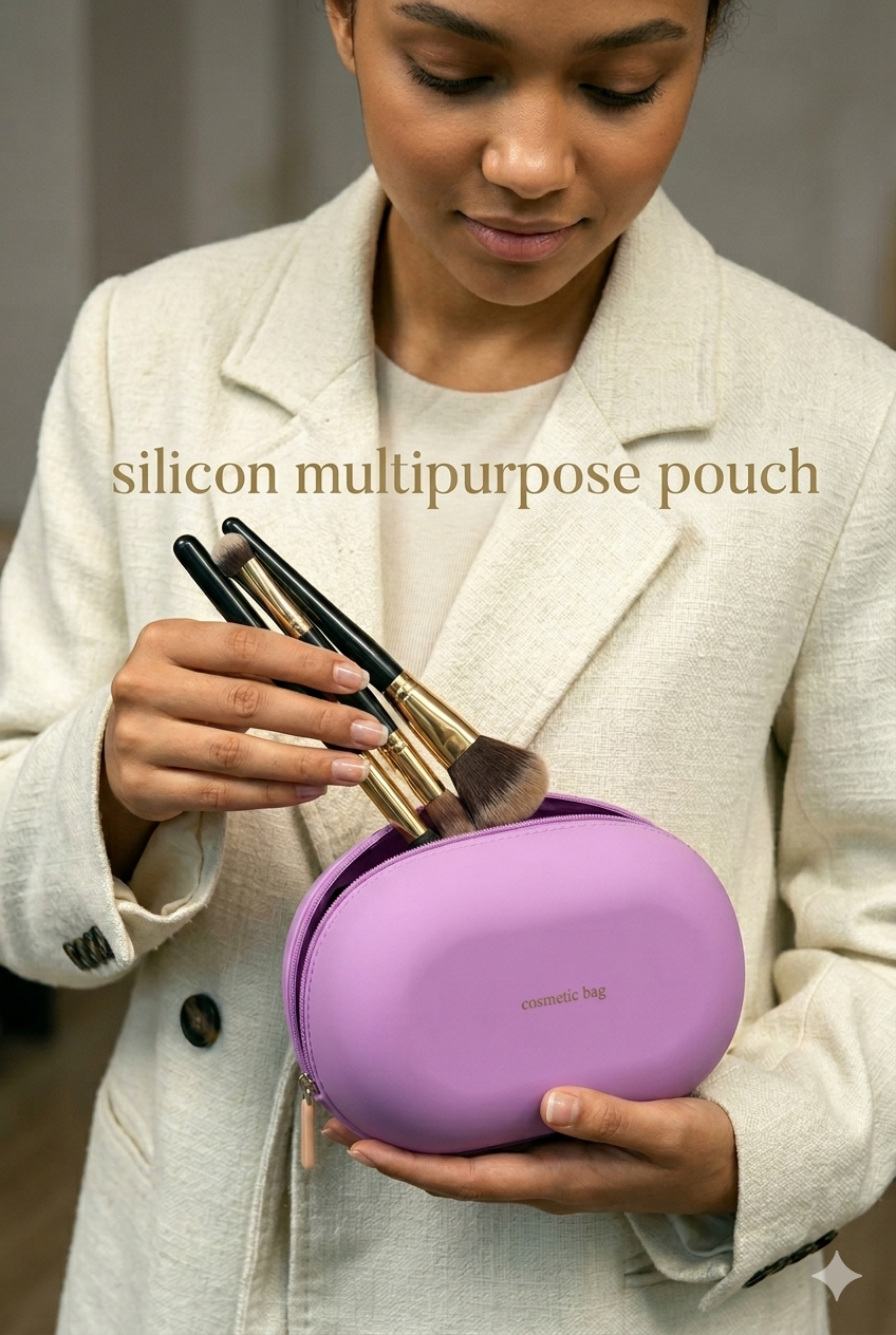 Purple travel Set – 1 silicon cosmetic/multipurpose bag, 1 silicon sunglass case, 1 jewelry organizer case - Image 3