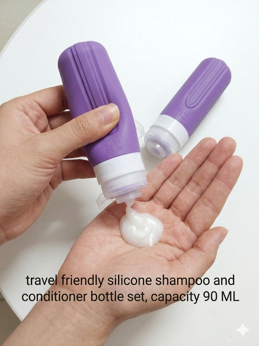 Purple travel kit – 2 silicon bottles, 1 perfume or mist spray bottle, 1 tooth brush holder, 1 watermelon soap paper bottle, 1 travel tag - Image 3