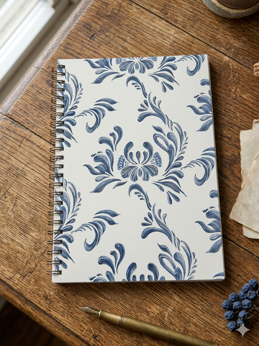 The Blue Floral Mug set - 1 spiral notebook, 1 Ceramic Mug, 1 Blue and 1 Black pen - Image 3