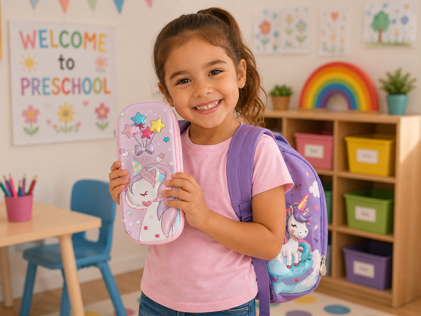 The Happy Unicorn set - 1 Hard Top Unicorn bag, 1 Zipper Unicorn Pencil box - Image 2