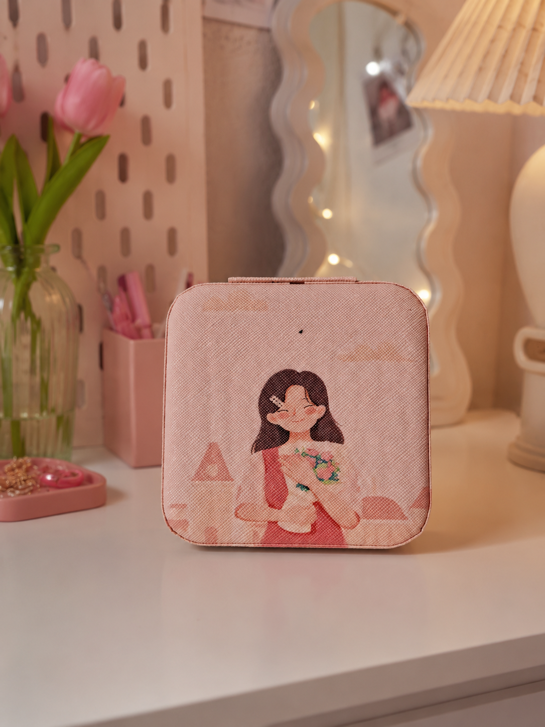 Red heart – 1 Jewelry organizer case and 1 mini face mirror with cover - Image 4