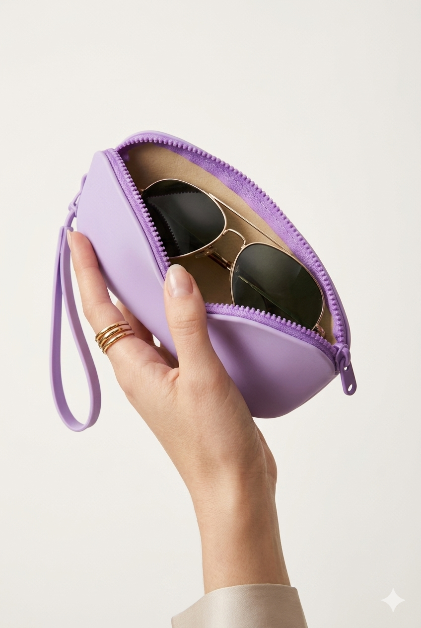 Purple travel Set – 1 silicon cosmetic/multipurpose bag, 1 silicon sunglass case, 1 jewelry organizer case - Image 5