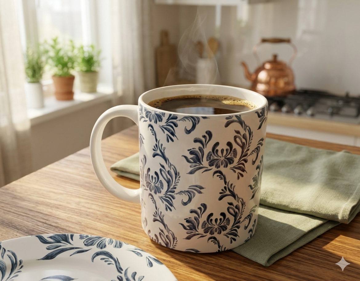 The Blue Floral Mug set - 1 spiral notebook, 1 Ceramic Mug, 1 Blue and 1 Black pen - Image 5