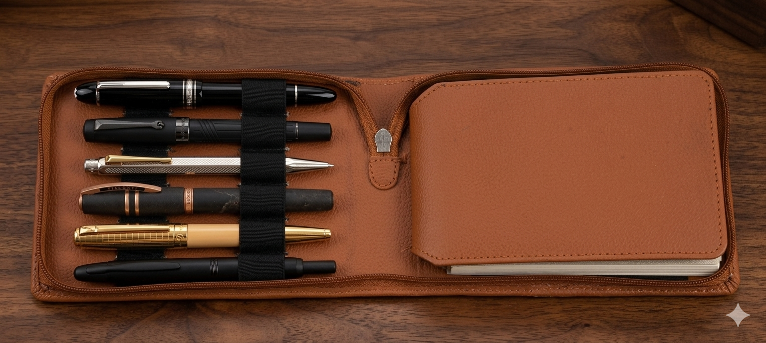 Diary Set - 1 Brown color diary with magnetic closure, 1 Brown color pen case, 1 metal golden color bookmark with tassel - Image 5