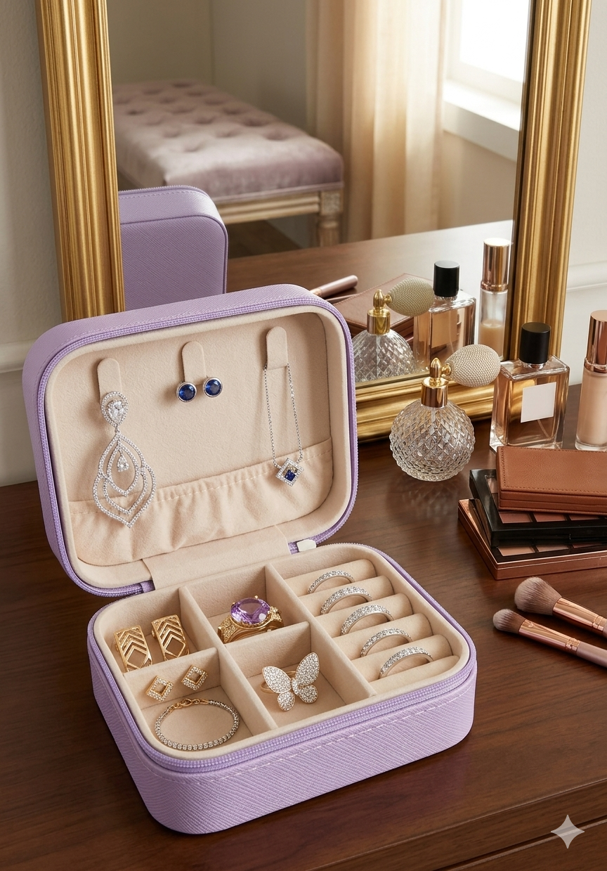 Purple travel Set – 1 silicon cosmetic/multipurpose bag, 1 silicon sunglass case, 1 jewelry organizer case - Image 6