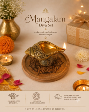 Brass diya and tray set
