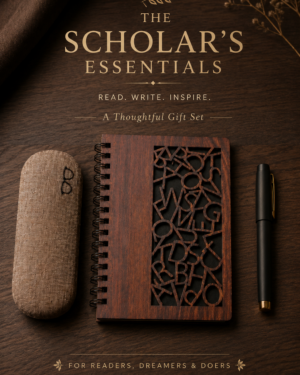 Wooden notebook and reading glass case set