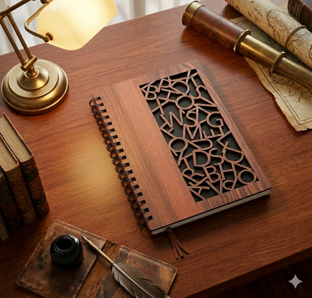 Wooden notebook and reading glass case set - Image 2