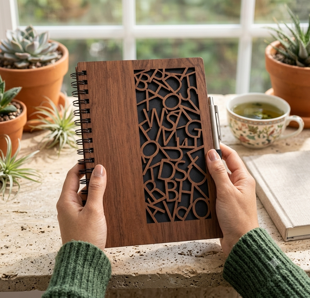 Wooden notebook and reading glass case set - Image 3