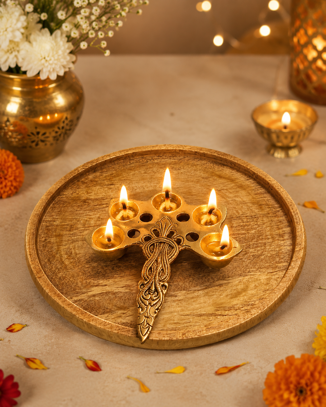 Brass Panch Diya Set - Image 3