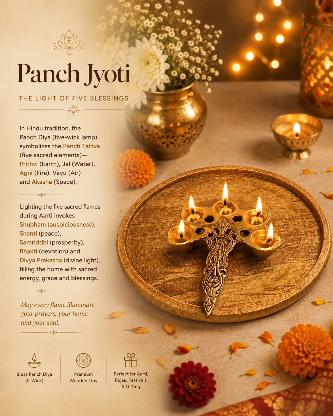 Brass Panch Diya Set - Image 7