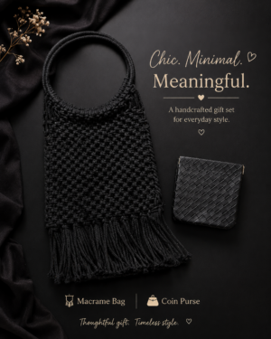 Black macrame handbag and coin purse set