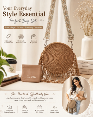 Brown macrame sling bag and coin purse set