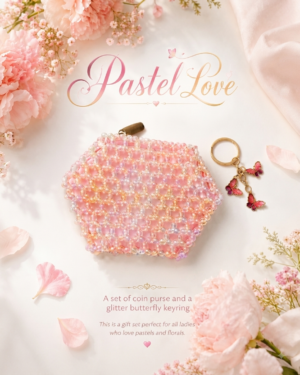 Pink embellished beads multipurpose purse set