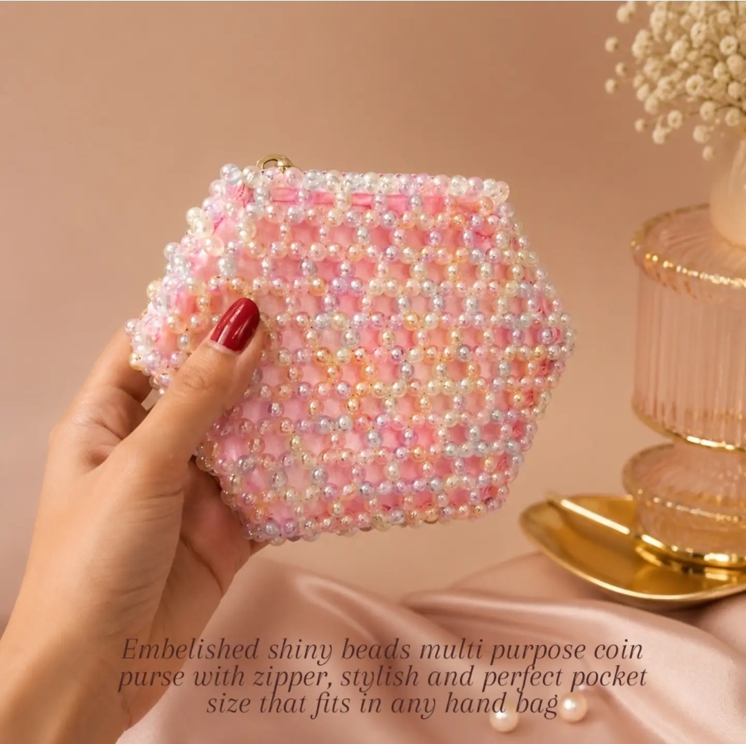 Pink embellished beads multipurpose purse set - Image 3