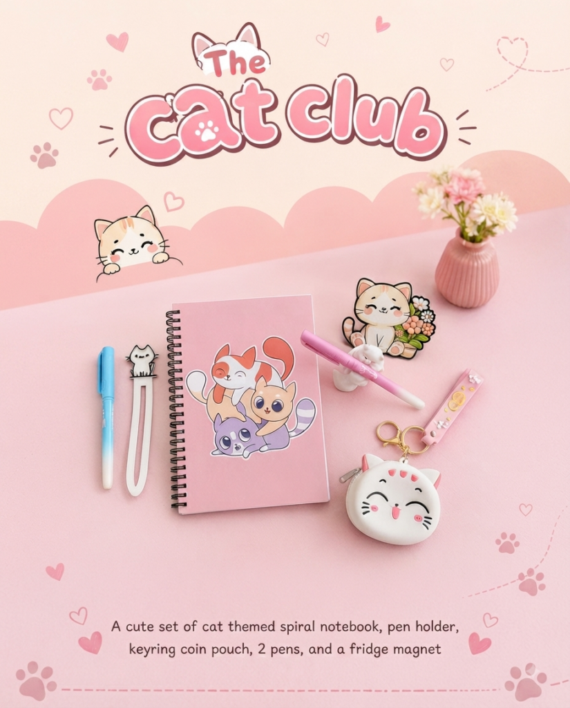 Cat themed notebook and stationery set
