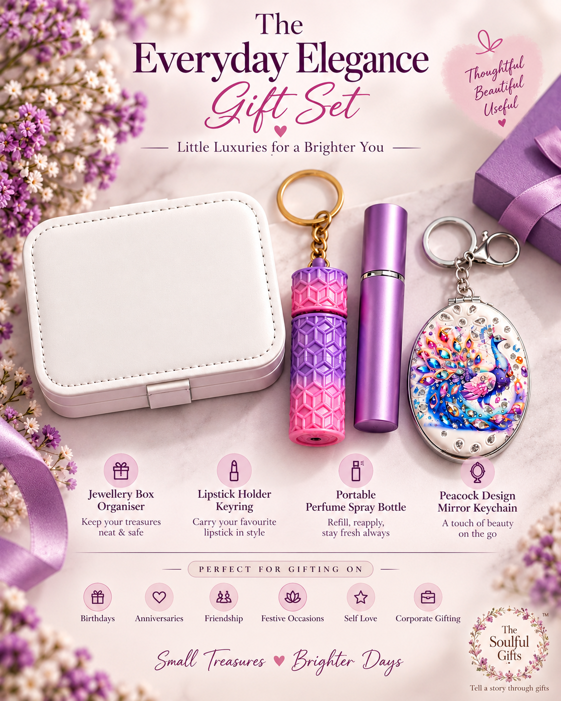 White and purple jewelry organizer set