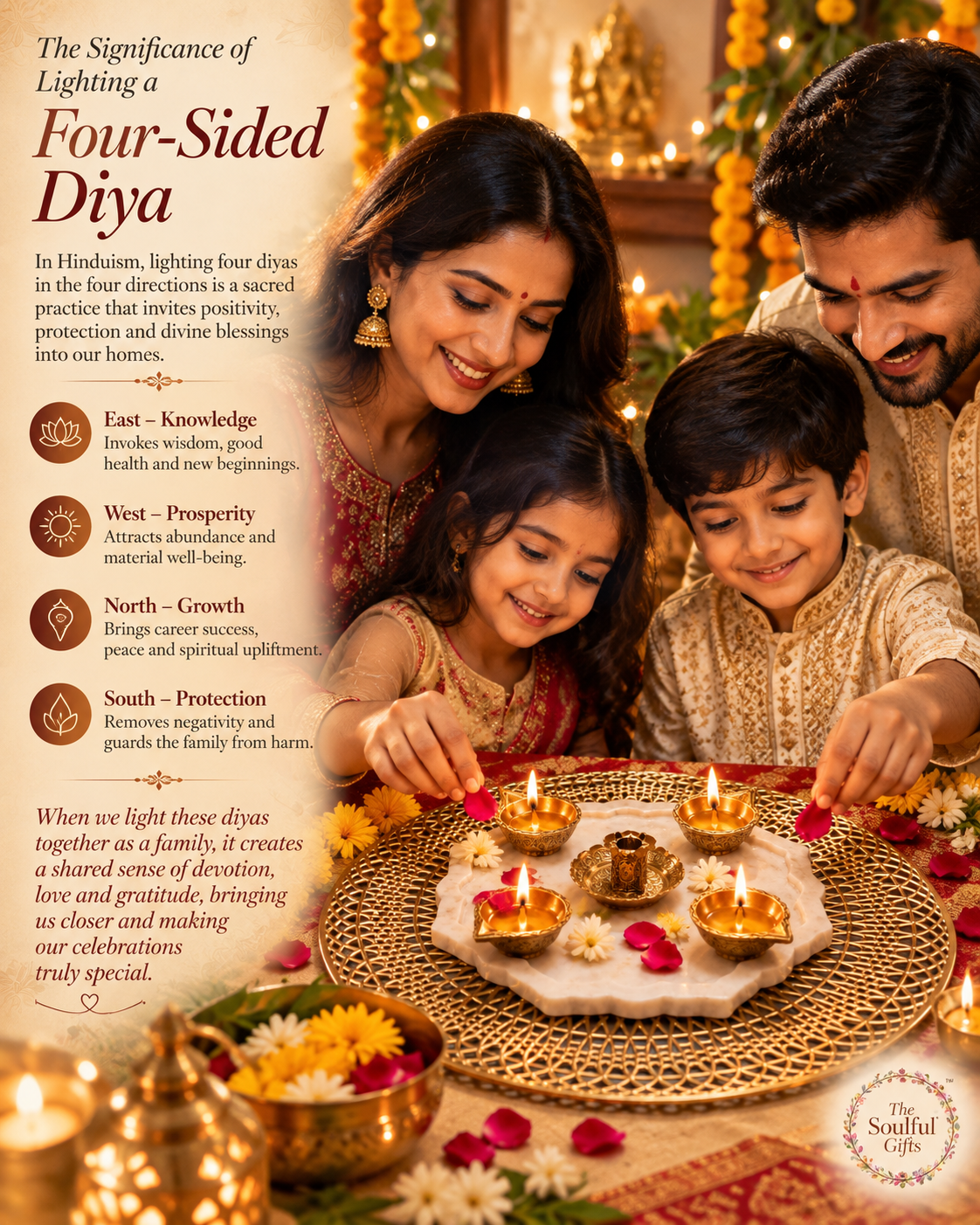 Four-sided marble plate and brass diya set - Image 10