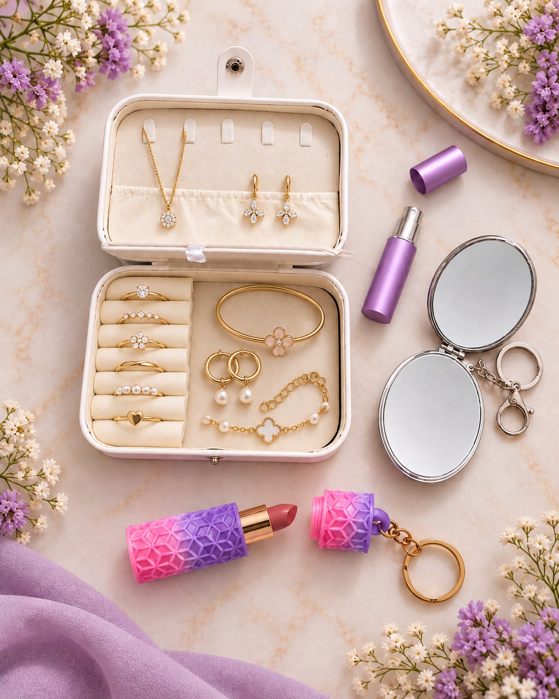 White and purple jewelry organizer set - Image 2