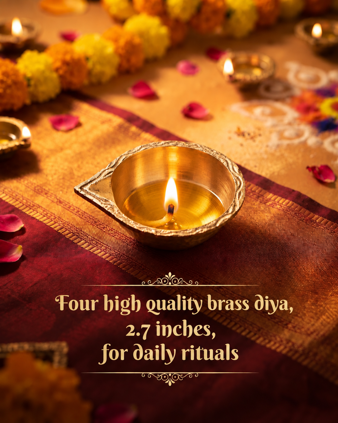 Four-sided marble plate and brass diya set - Image 8