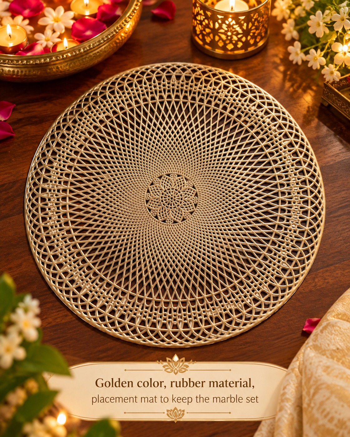 Four-sided marble plate and brass diya set - Image 9